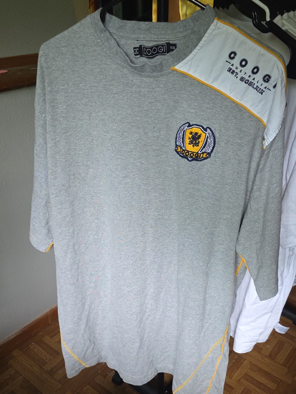 COOGI Grey Short Sleeve Tee with Yellow Trim and Crest